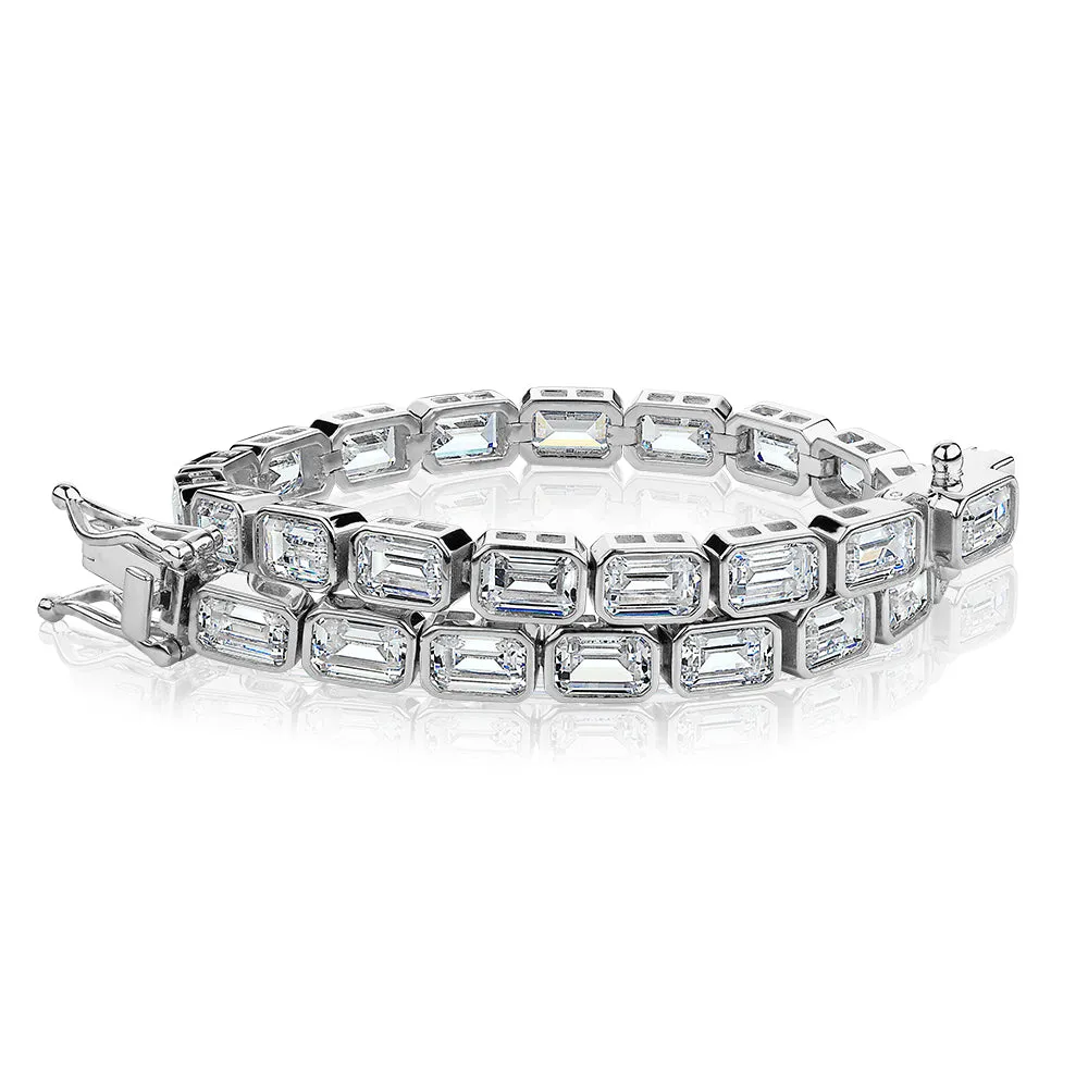 Emerald Cut tennis bracelet with 17.16 carats* of diamond simulants in sterling silver