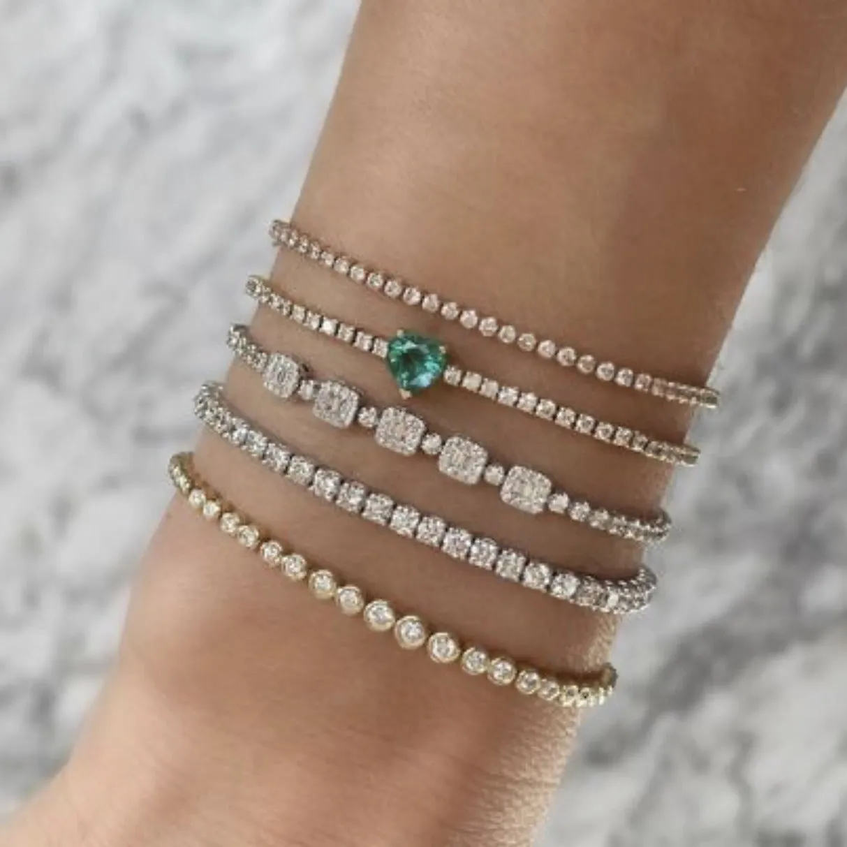 Emerald Heart on Diamond Tennis Bracelet