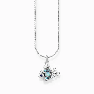 Essentials Sterling Silver Colourful Glass Fish Necklace KE2239-945-7-L45V