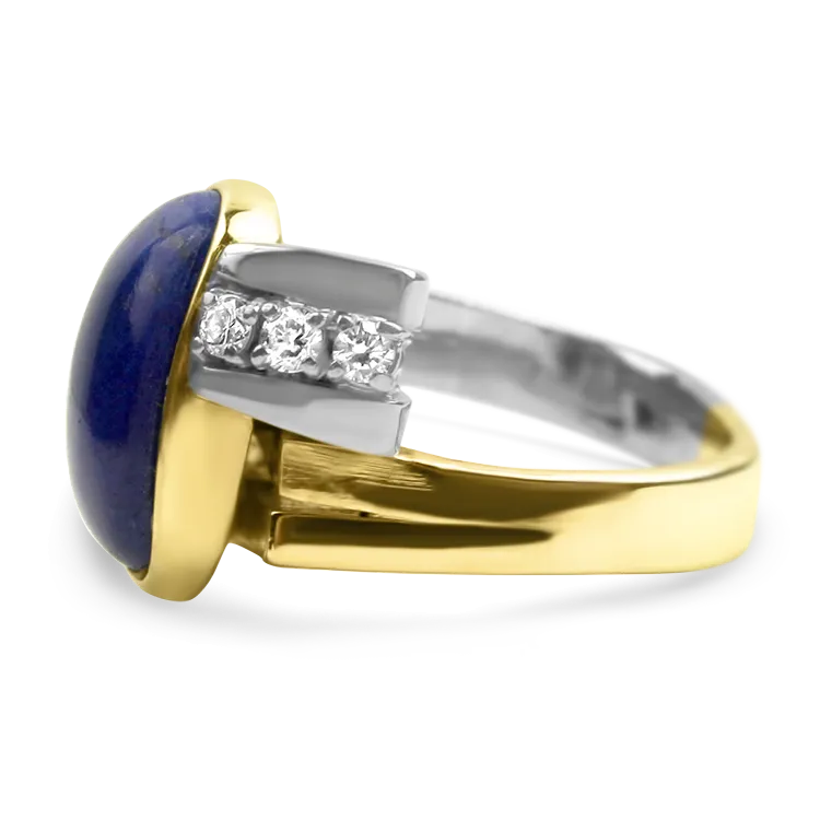 Estate 14K Yellow and White Gold Lapis Lazuli and Diamond Ring