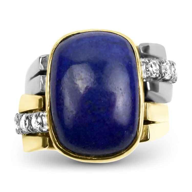 Estate 14K Yellow and White Gold Lapis Lazuli and Diamond Ring