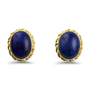 Estate 14k Yellow Gold Oval Cabochon Lapis Stud Earrings