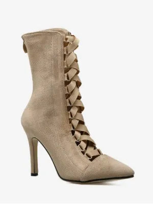 Fashion Cross Strap Pointed Toe Mid Calf Boots