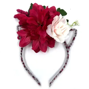 Floral Cat Ears Headband - Red Mum & Leopard