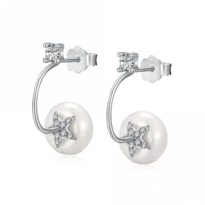 Fresh Water Pearl Round Star Dropper Earrings ERLE025