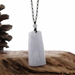 Genuine Light Lavender Jadeite Jade "Good Luck Bamboo" Pendant Necklace With Real Jadeite Bead Necklace