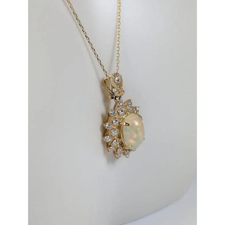 Genuine Opal and Diamond- Pendant