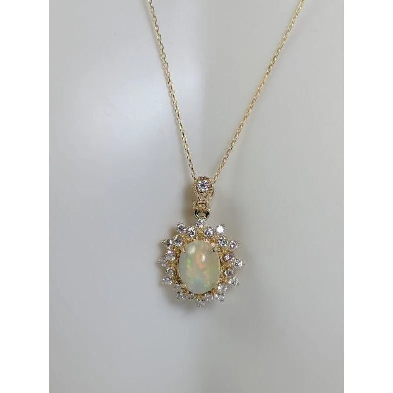 Genuine Opal and Diamond- Pendant