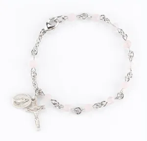 Genuine Rose Quartz Round Rosary Bracelet - BR7400RQ