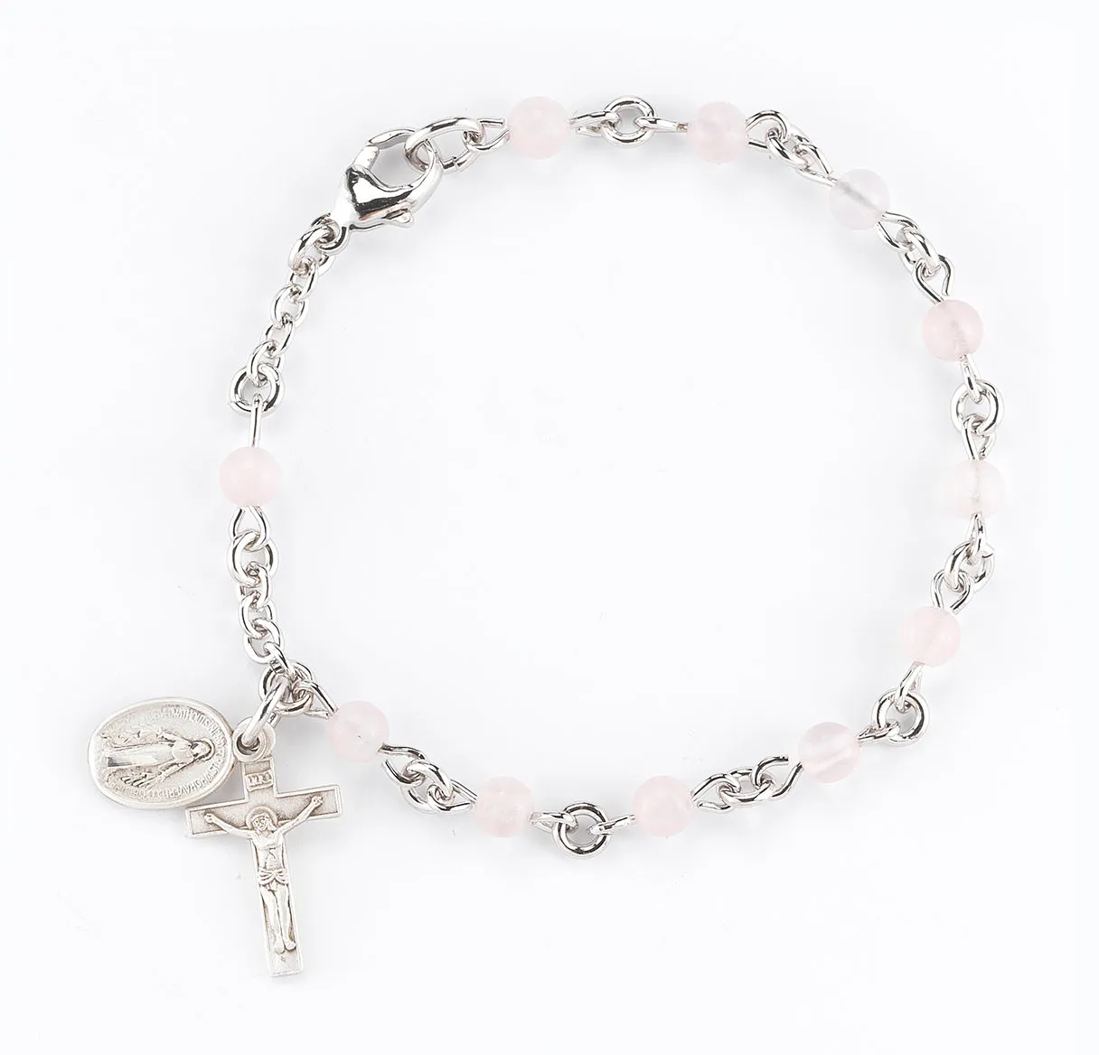 Genuine Rose Quartz Round Rosary Bracelet - BR7400RQ