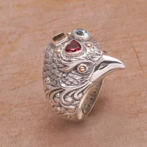 Gold Accent Multi-Gemstone Bird Cocktail Ring from Bali - Starling Charisma | NOVICA