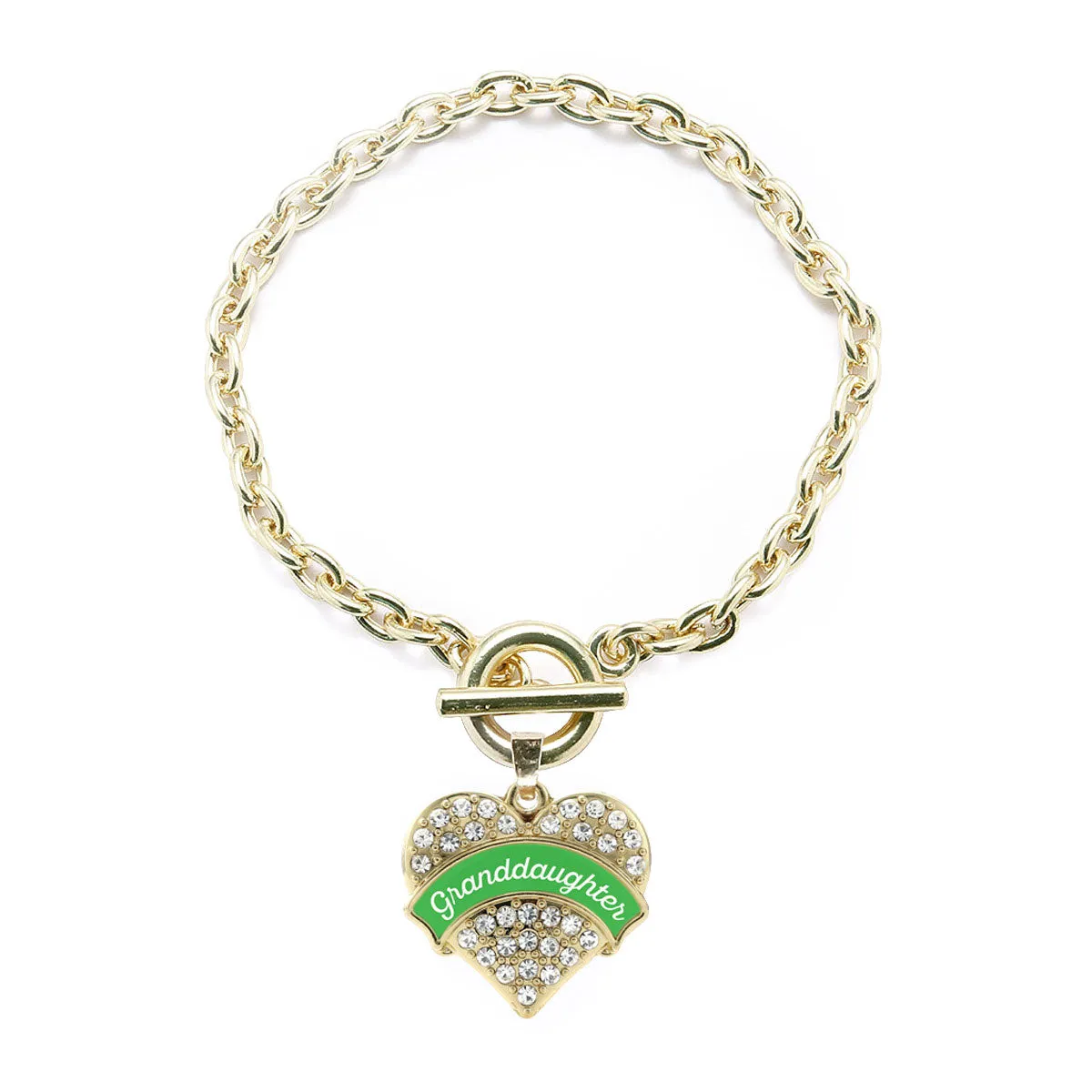 Gold Emerald Green Granddaughter Pave Heart Charm Toggle Bracelet