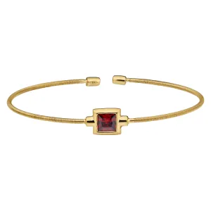 Gold Finish Sterling Silver Cable Cuff Bracelet with Princess Cut Simulated Garnet Birth Gem