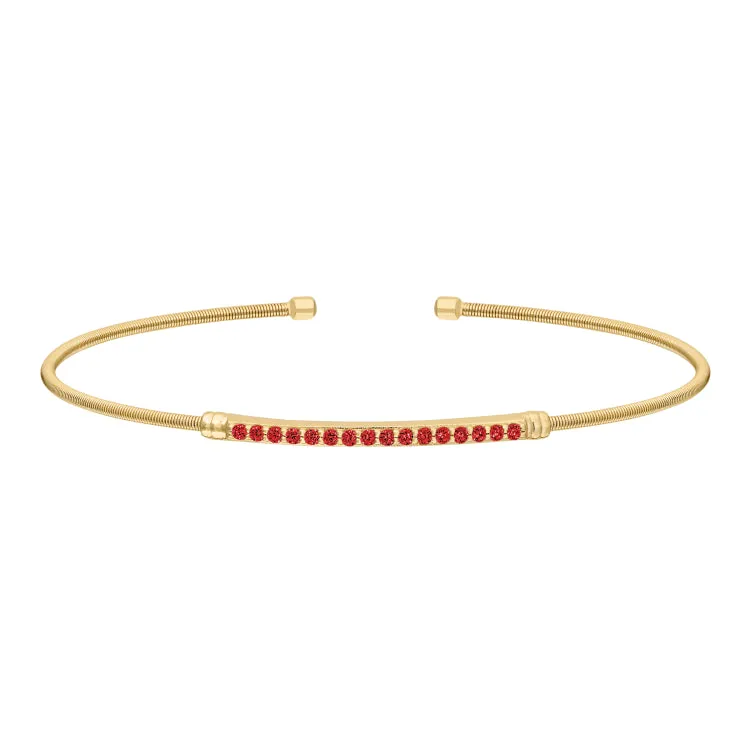 Gold Finish Sterling Silver Cable Cuff Bracelet with Simulated Garnet Birth Gems - January