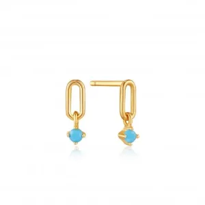 Gold Turquoise Link Stud Earrings E033-02G