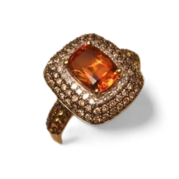 Gorgeous 14K Yellow Gold Orange Citrine Champagne Diamond Cocktail Ring