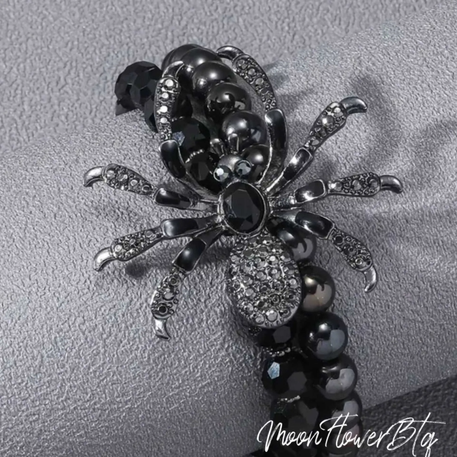 Gothic Rhinestone Spider Beaded Bracelet