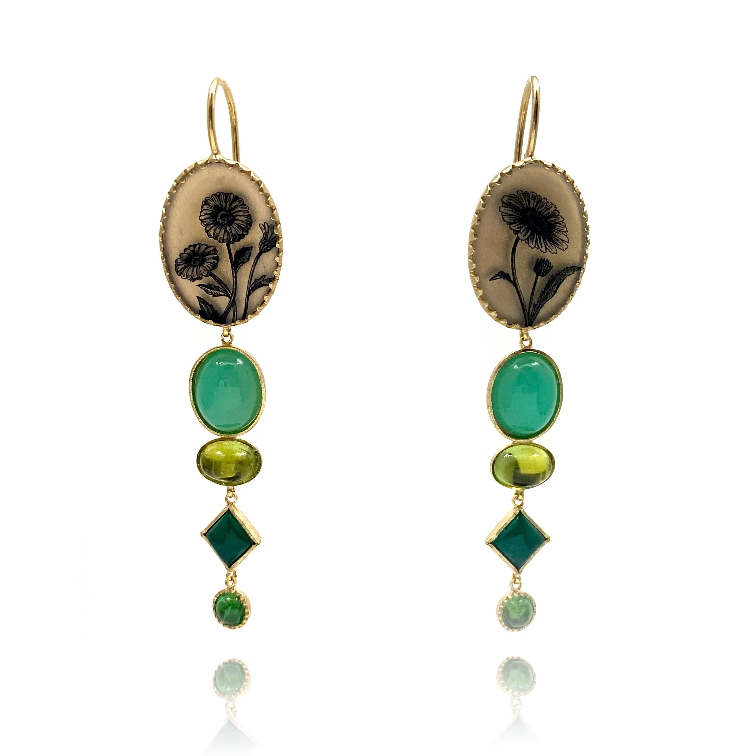 Green Agate Sunflower Earrings