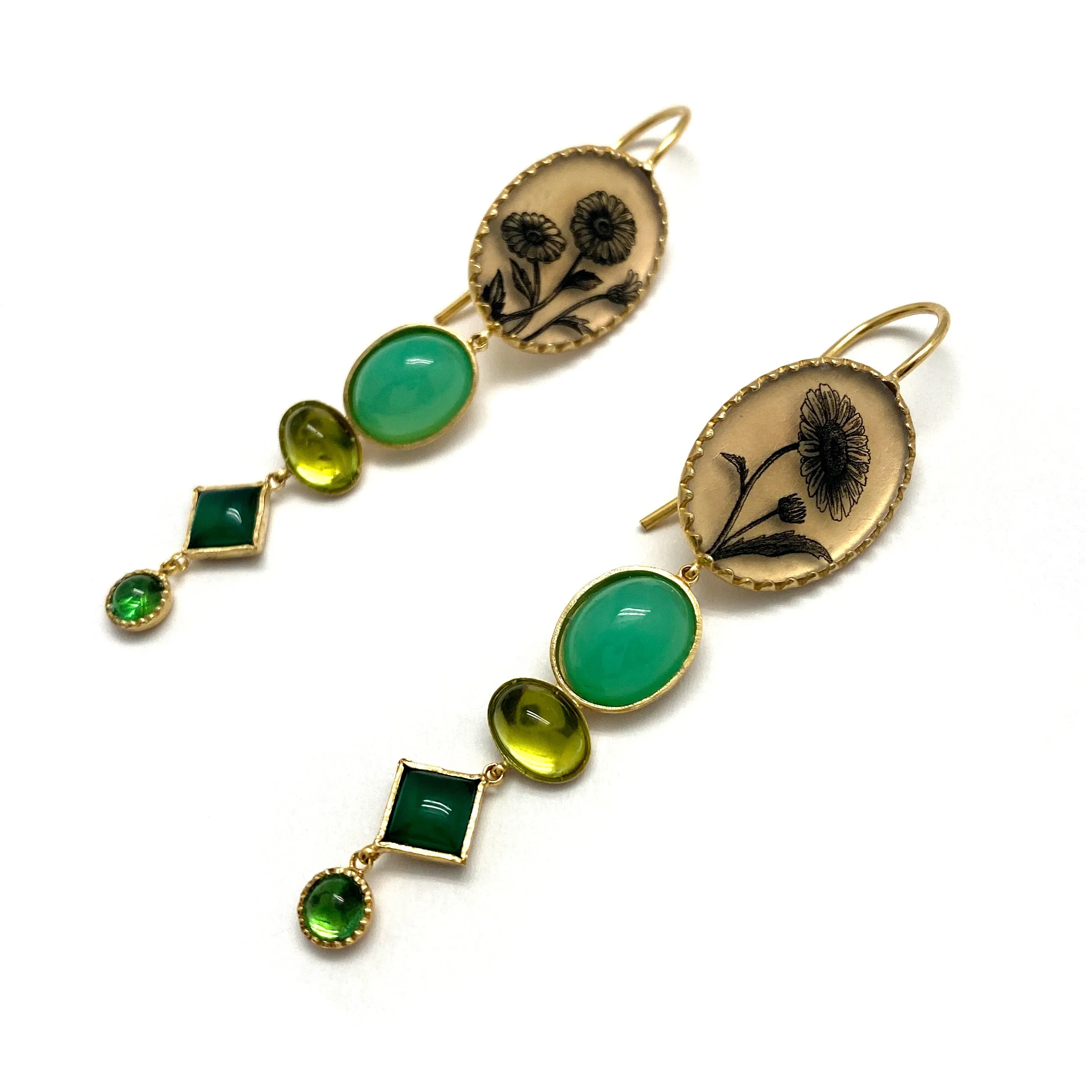 Green Agate Sunflower Earrings