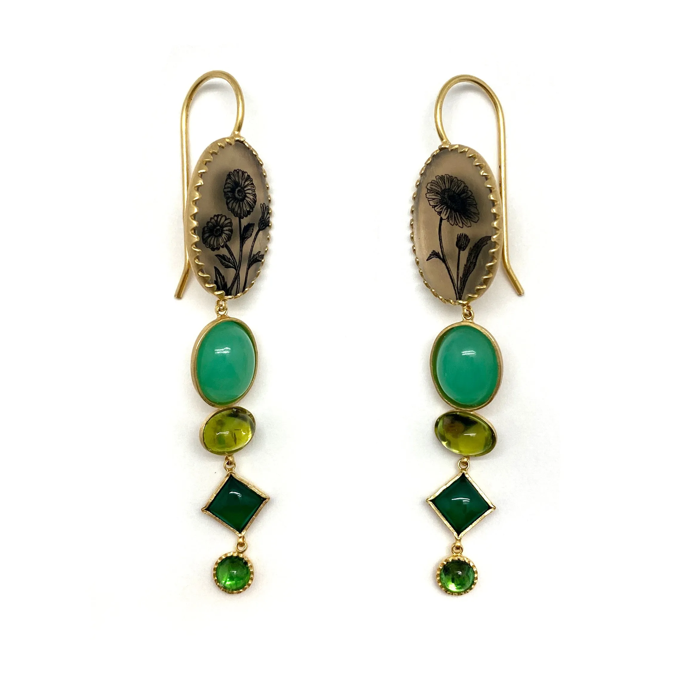 Green Agate Sunflower Earrings