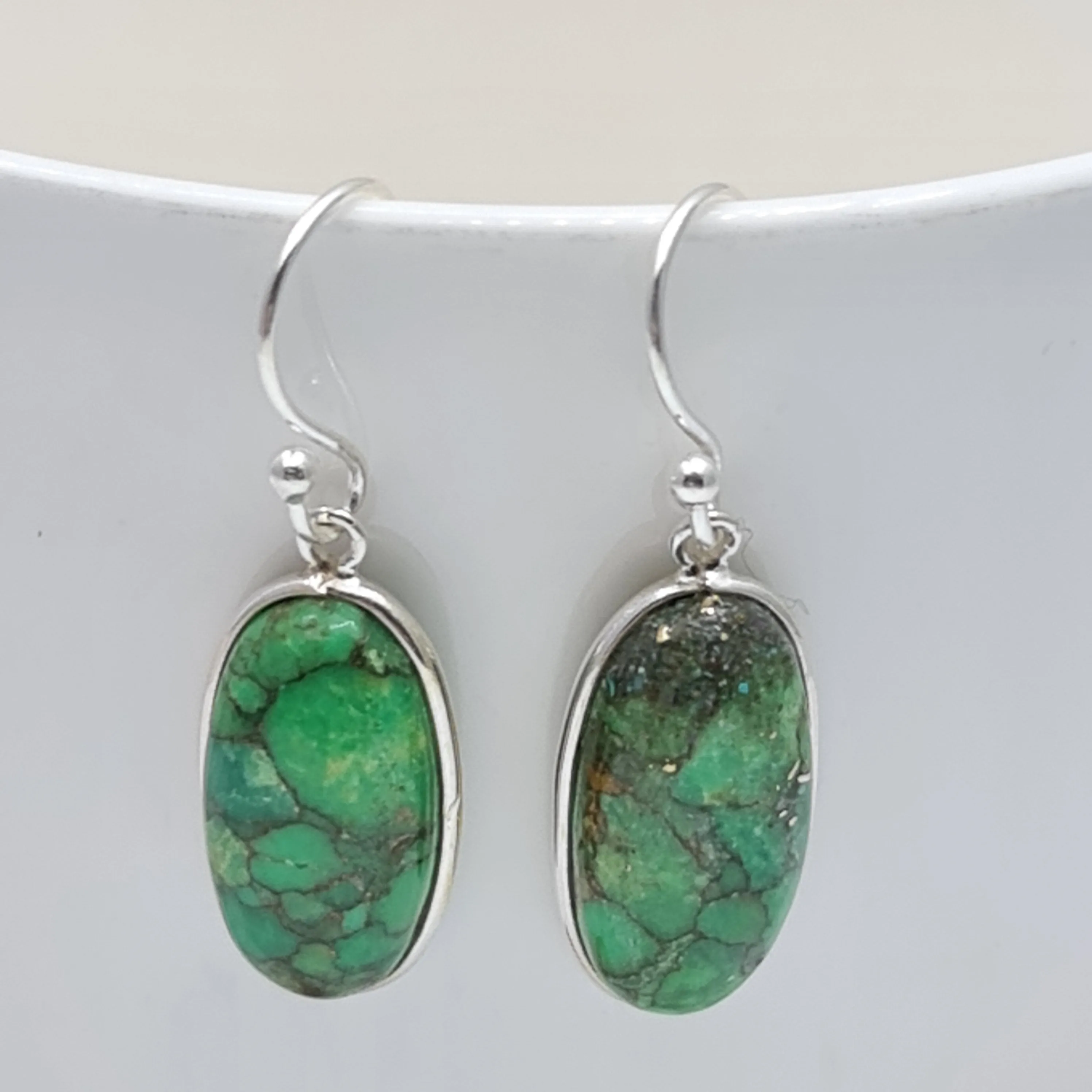 Green Mojave Desert Turquoise oval drop Stone earrings