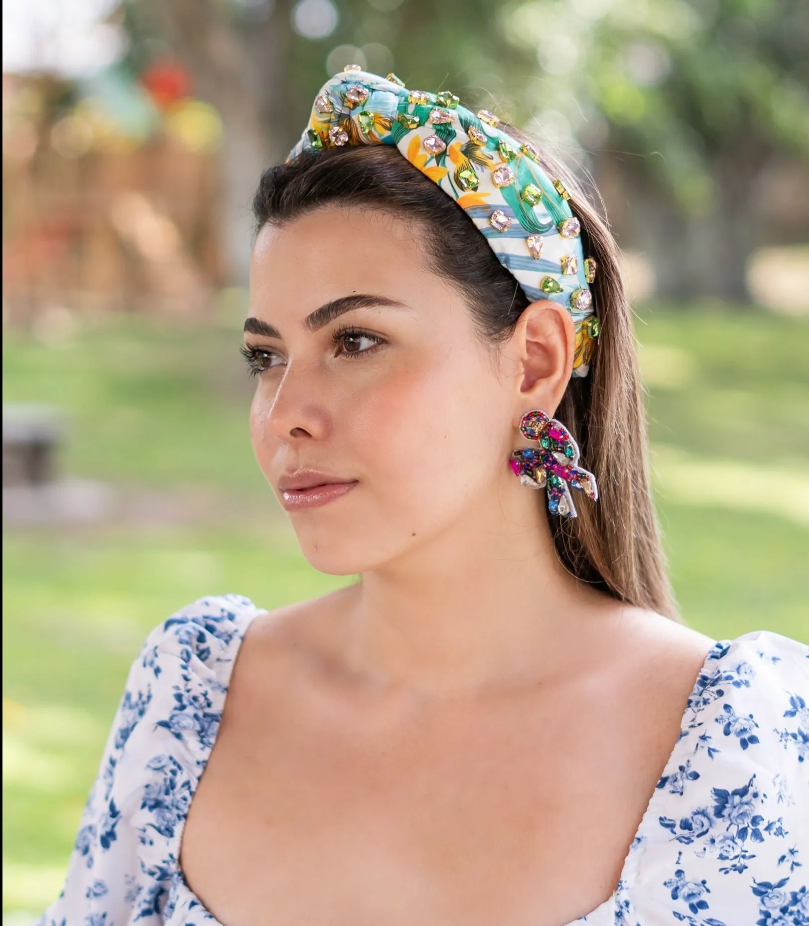 Hand Sewn Caribbean Jeweled Knot Headband