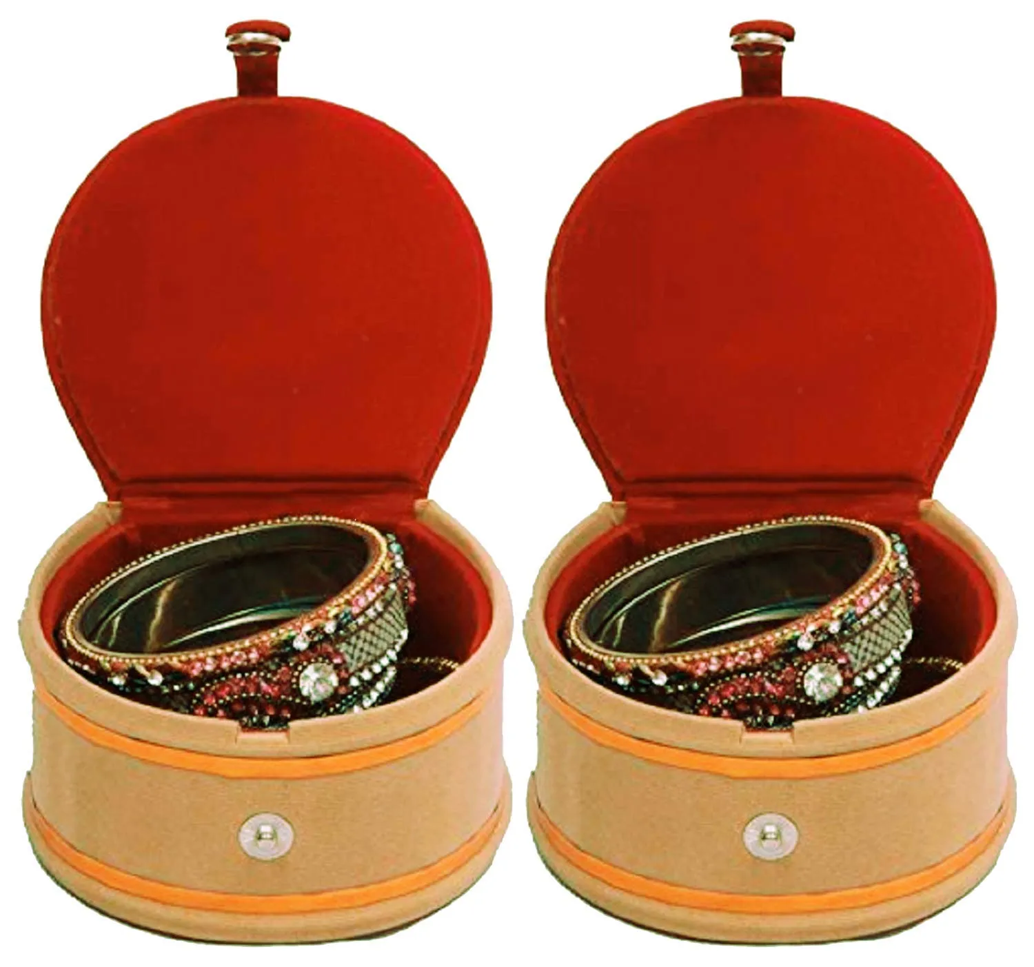 Heart Home Wooden 2 Pieces Velvet Small Round Bangle Box (Maroon) - CTHH18343