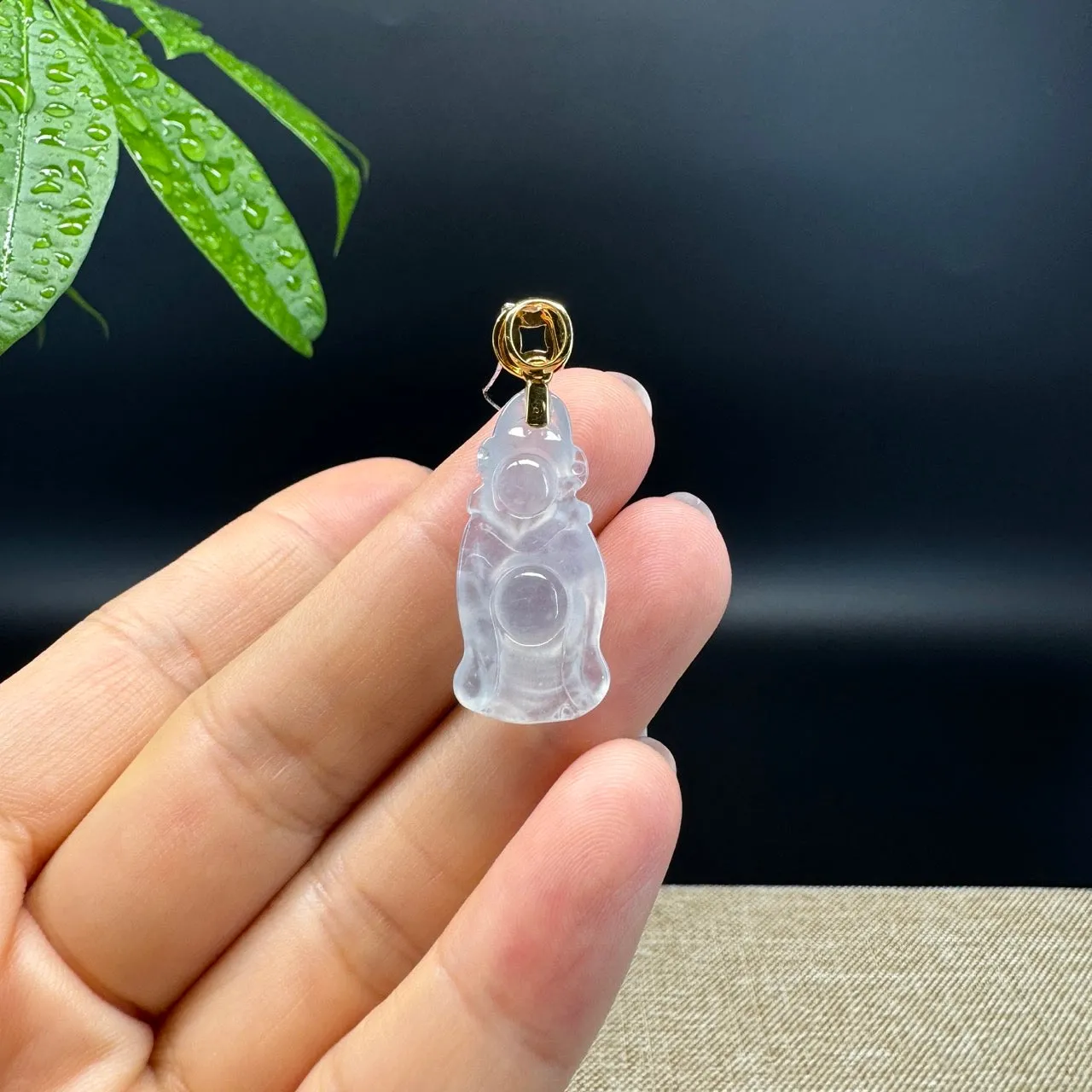 High-end 18K Yellow Gold Burmese Icy Jadeite Jade Money Saint Pendant