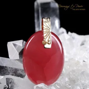 Hokkaidō Rhodochrosite Light Language Pendant 14k