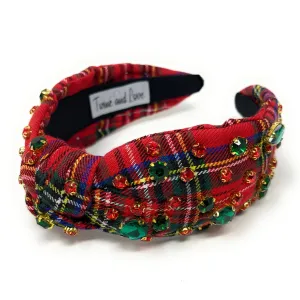 Holiday Plaid Jeweled Knot Headband