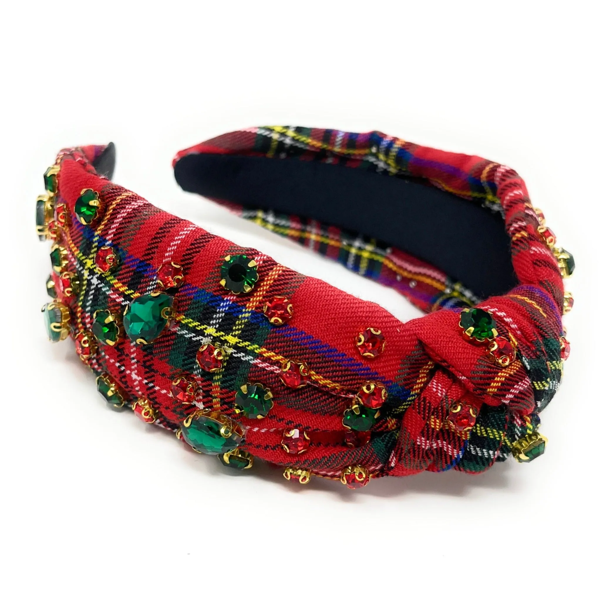 Holiday Plaid Jeweled Knot Headband