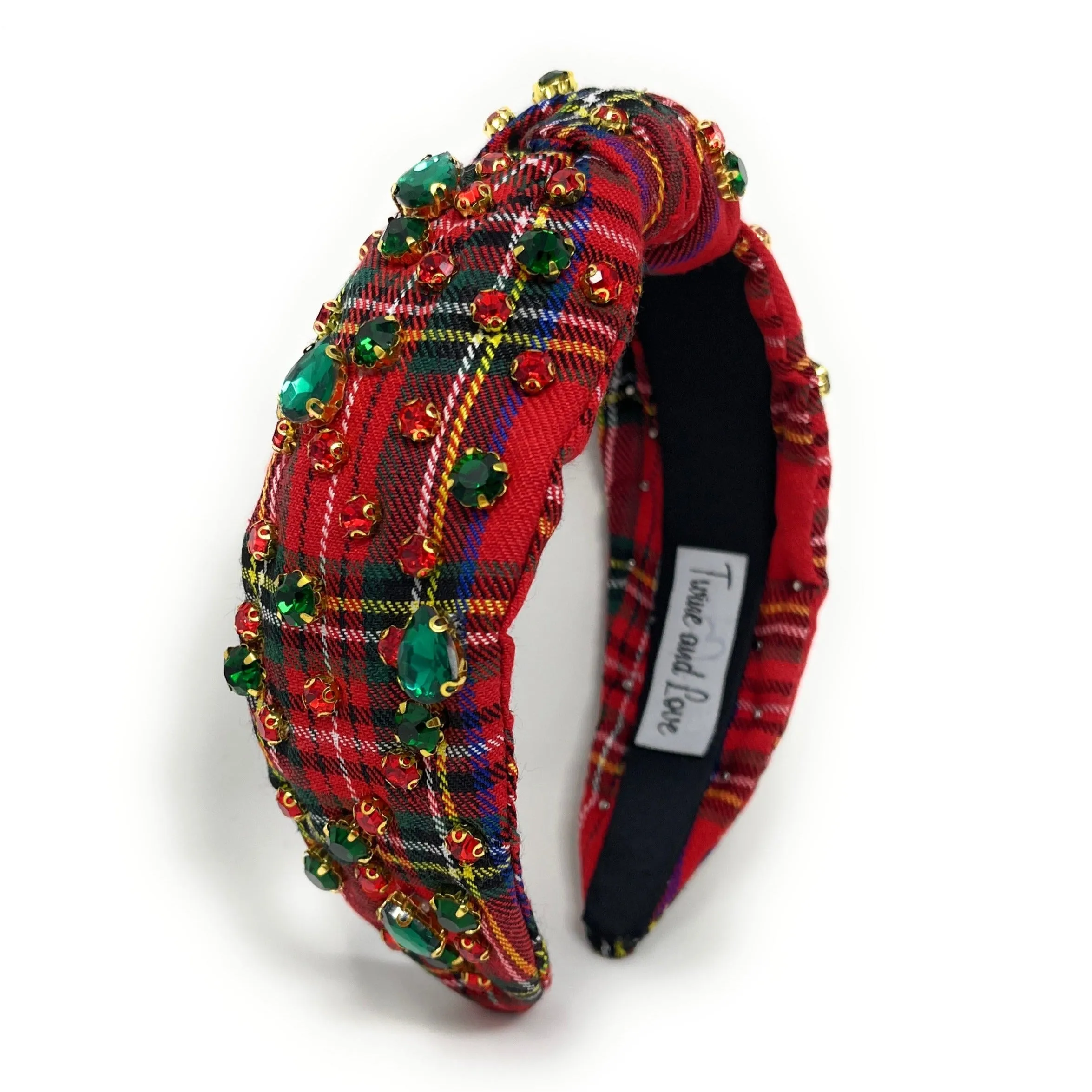 Holiday Plaid Jeweled Knot Headband