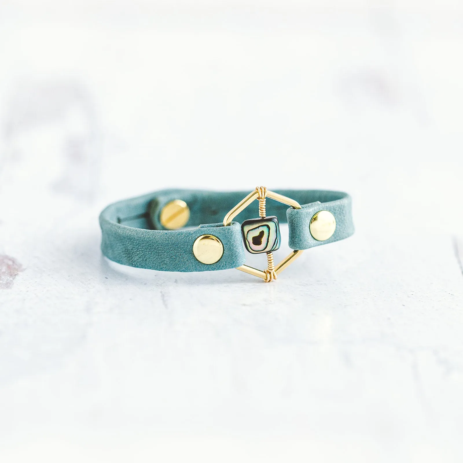 Honeycomb Bracelet - Gold & Sky Blue - Abalone