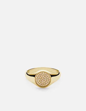 Horizon Signet Ring, 14k Gold Pavé