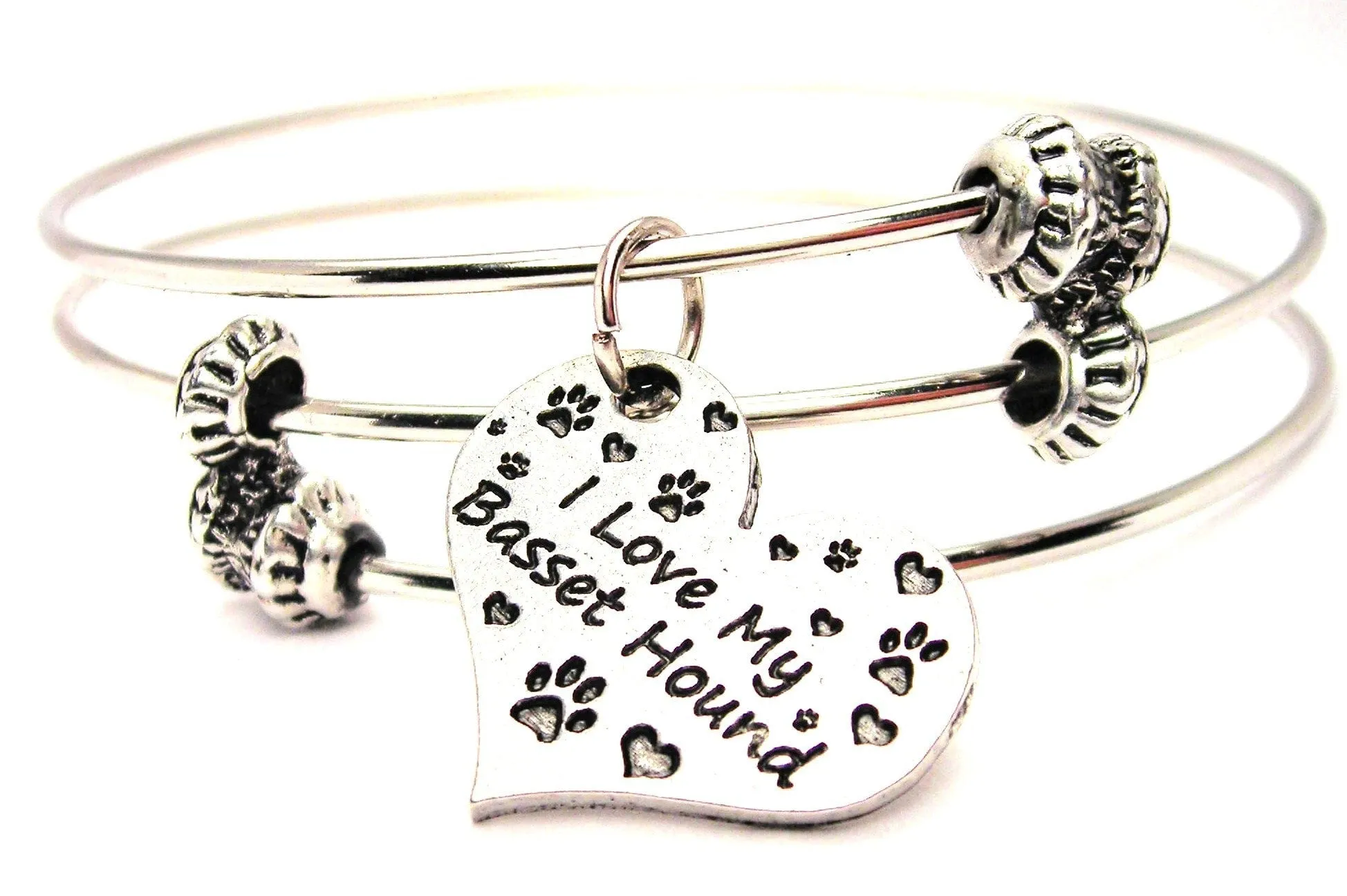 I Love My Basset Hound Triple Style Expandable Bangle Bracelet