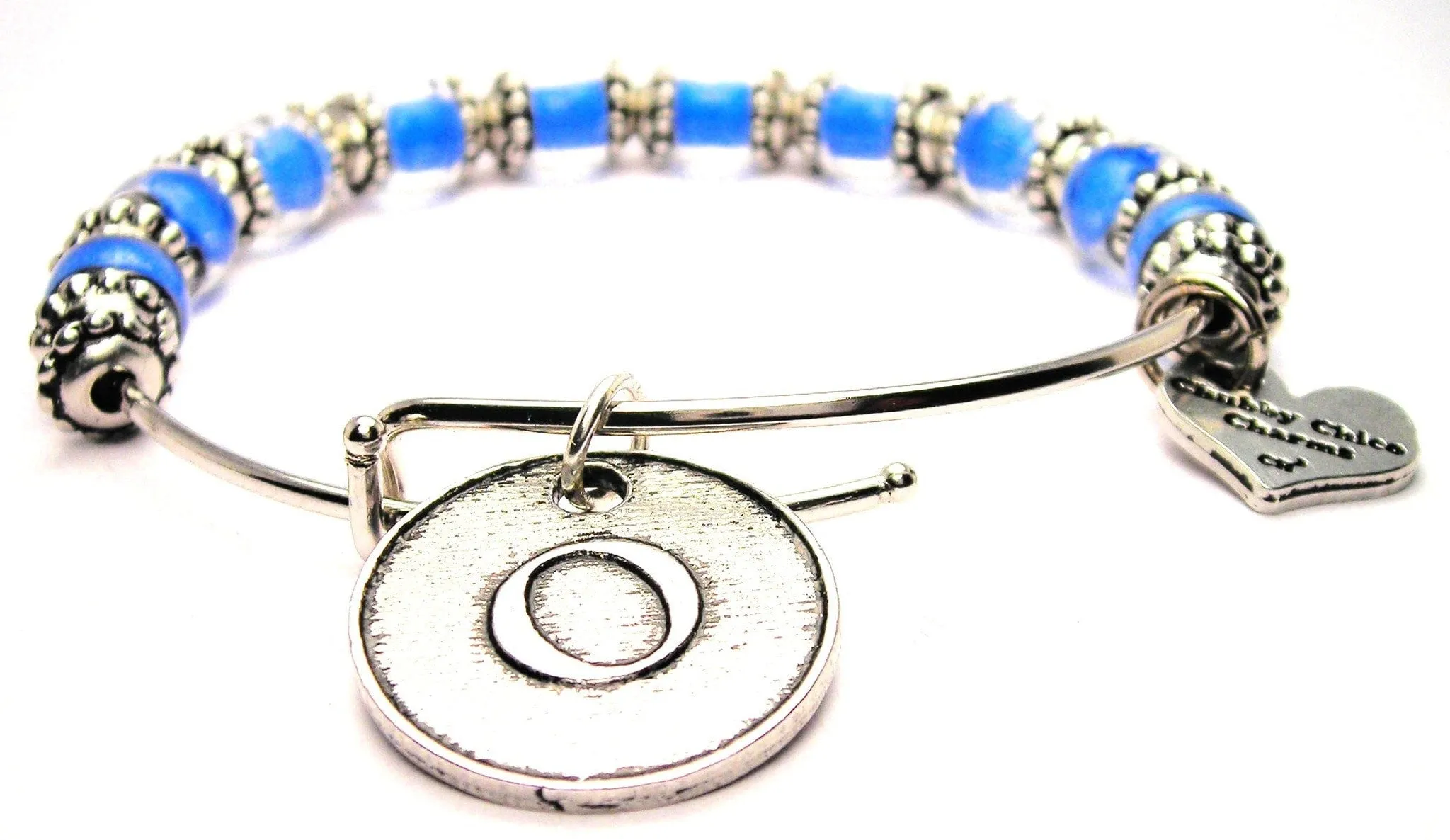 Initial O Circle 9mm Glass Beaded Single Bracelet