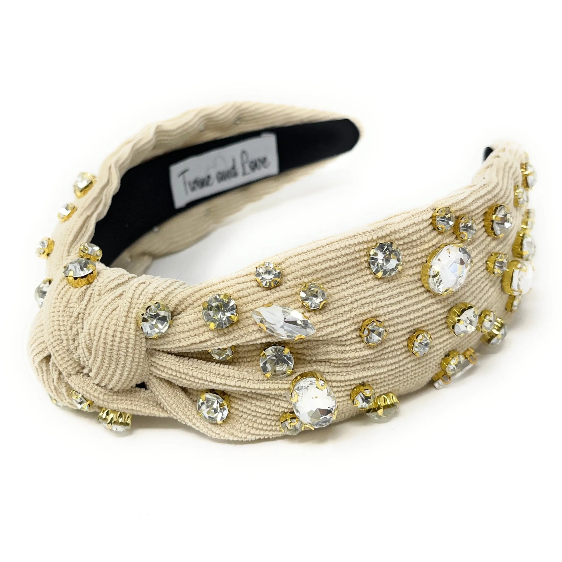 Ivory Corduroy Jeweled Knot Headband