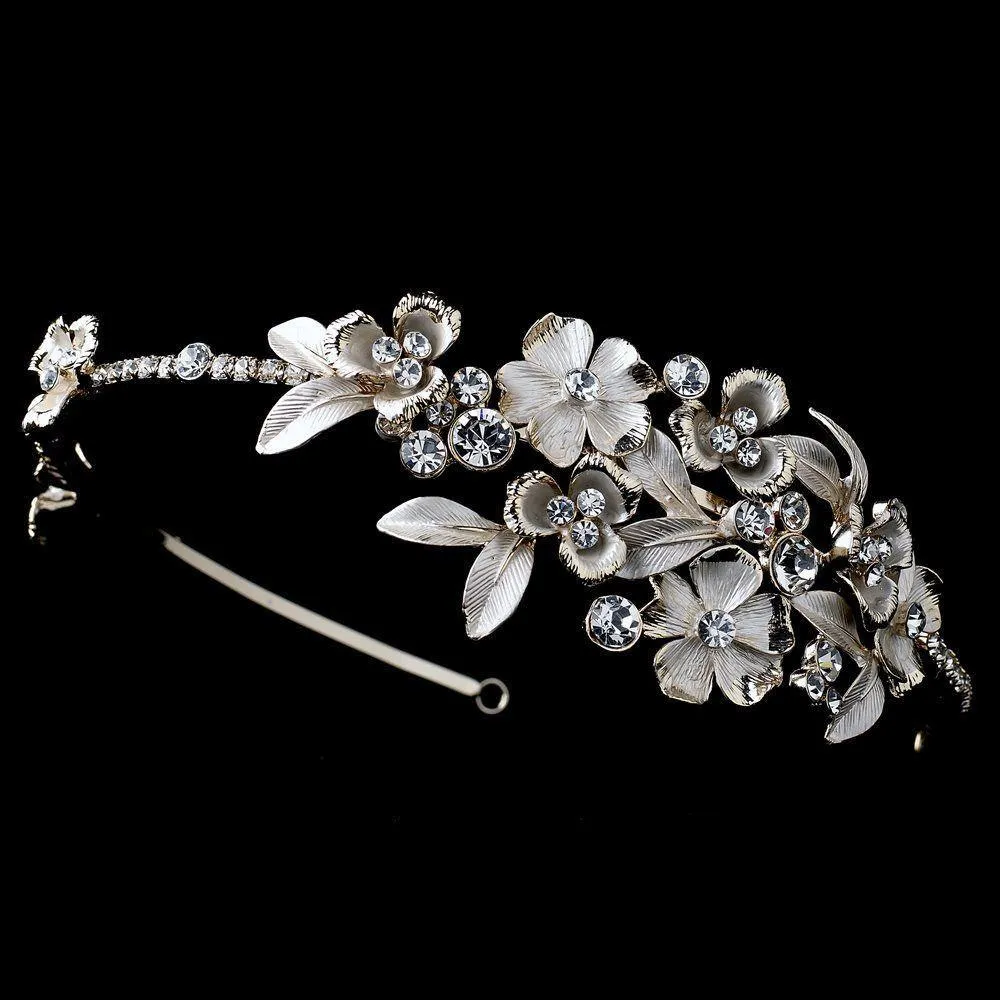 Ivory Flower Crystal Side Accented Light Gold Headband