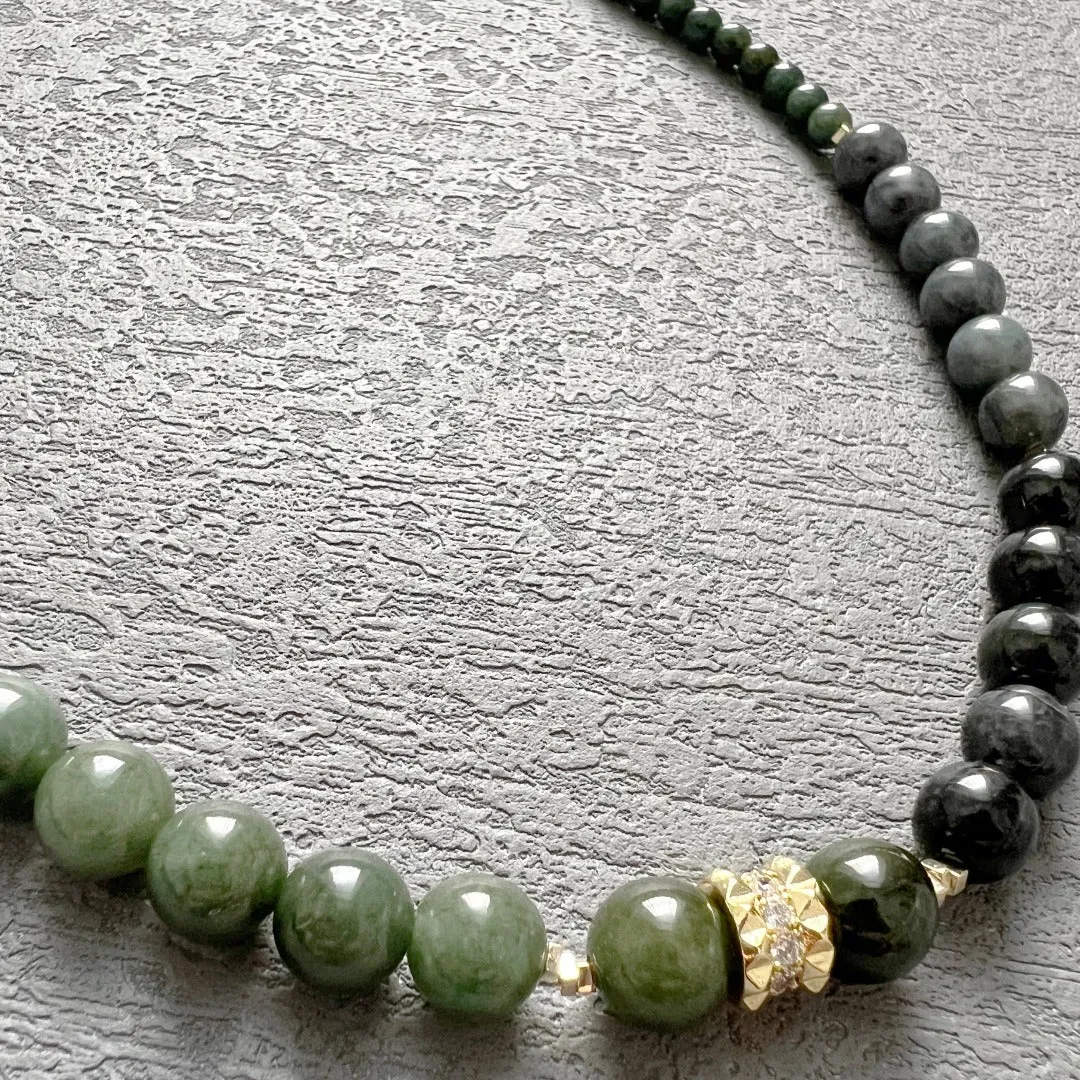 Jade Vine Jadeite choker necklace with zircon mini studs pendant