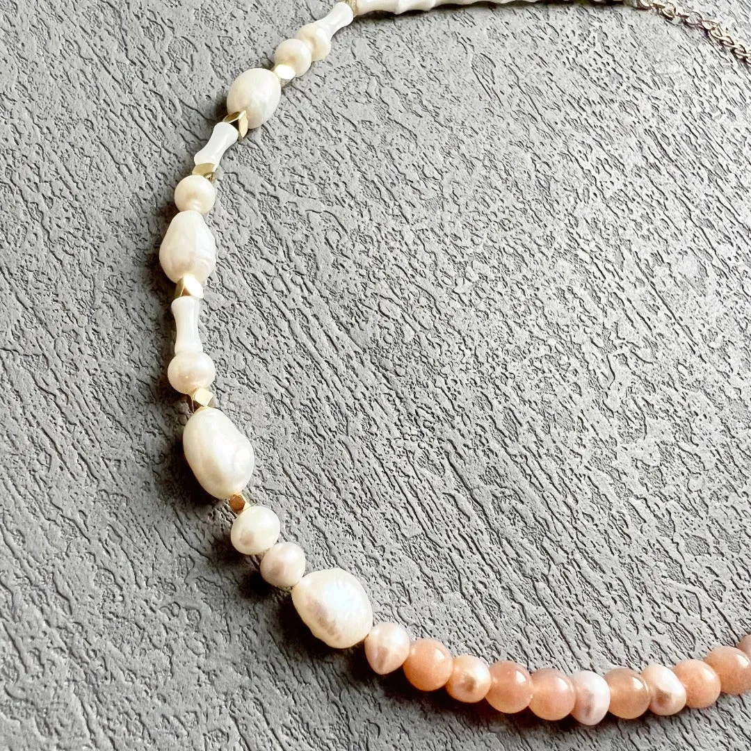 Jade Vine Pearl and pink stones choker necklace