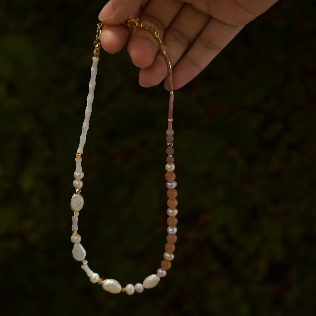 Jade Vine Pearl and pink stones choker necklace