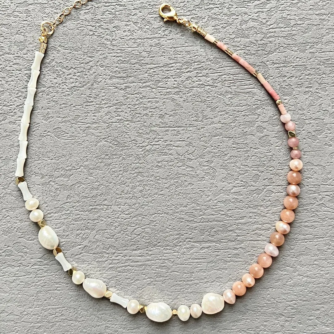 Jade Vine Pearl and pink stones choker necklace