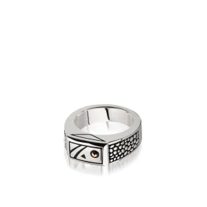 John Atencio Sterling Silver Men's Matrix Textured Rectangular Signet Ring