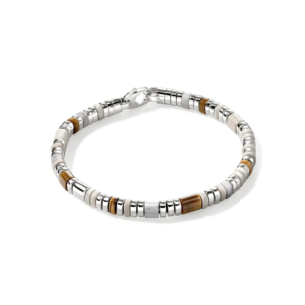 John Hardy Colorblock Silver Slim Bracelet with Tiger's Eye, Howlite, and Enamel