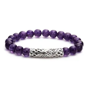 Keep Memory Alive Amethyst Silver Station Bead Bracelet