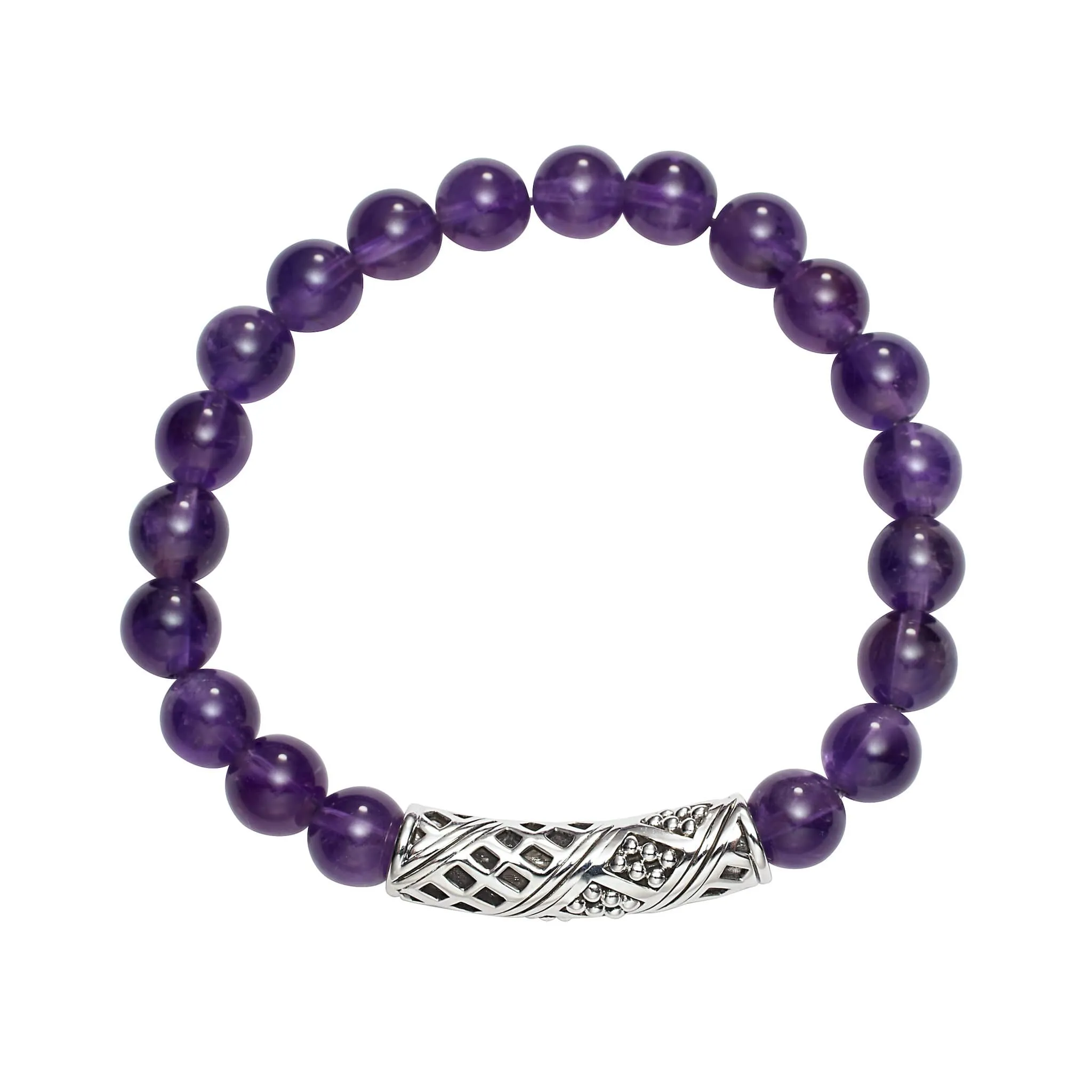 Keep Memory Alive Amethyst Silver Station Bead Bracelet