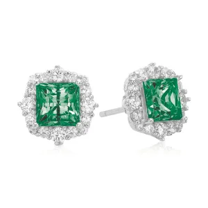 KISS Sterling Silver Green & White Stud Earrings