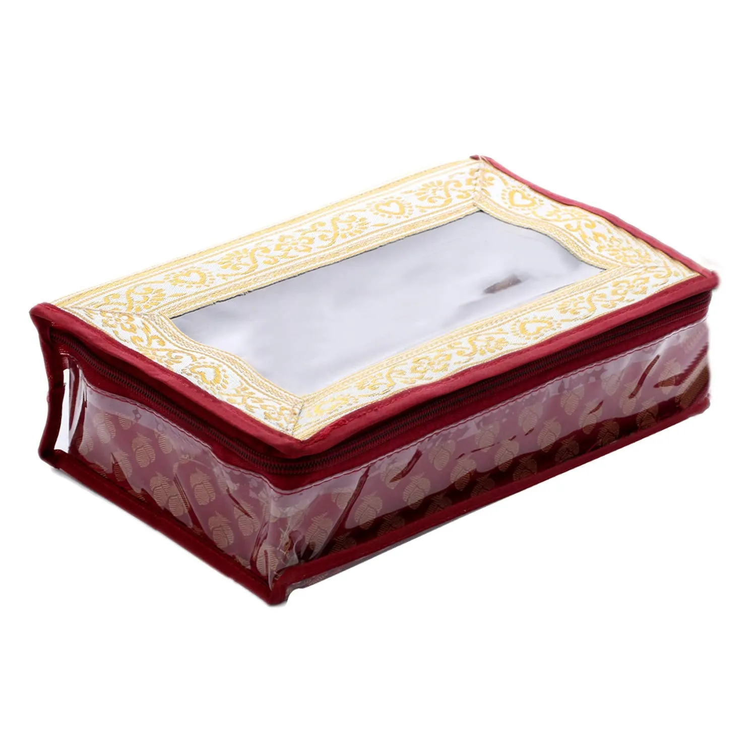 Kuber Industries Brocade Hardboard 2 Pieces Four Rod Bangle Box (Maroon) - CTKTC42047