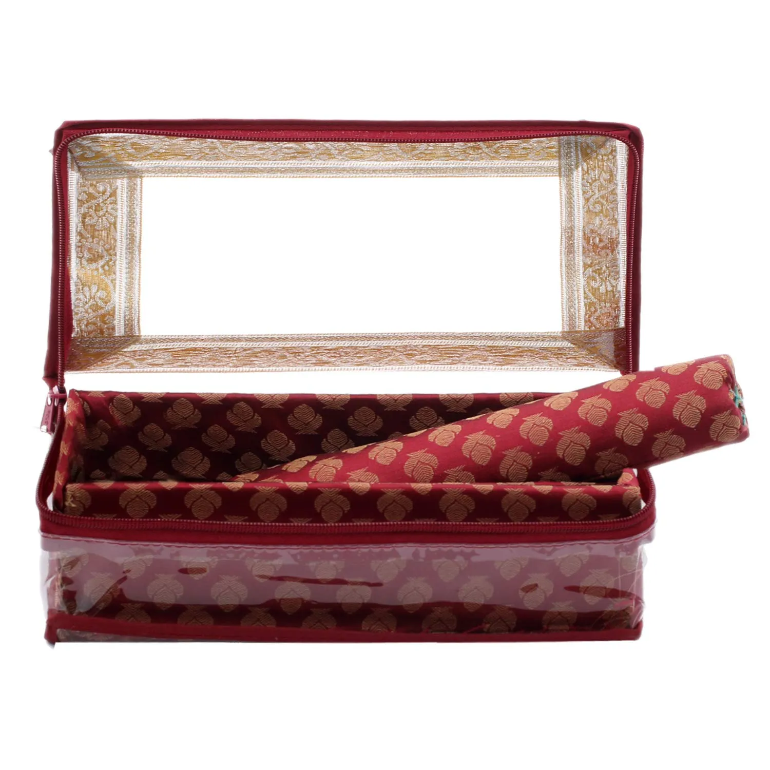 Kuber Industries Brocade Hardboard 2 Pieces Four Rod Bangle Box (Maroon) - CTKTC42047