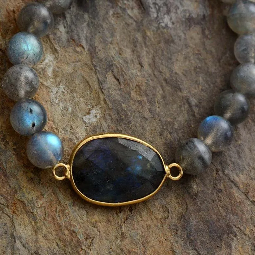 Labradorite Charm & Beads Stretchy Bracelet